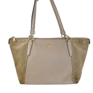 Coach Ava Tote in Taupe Leather and Suede Mixed Fabric Shoulder Bag Purse